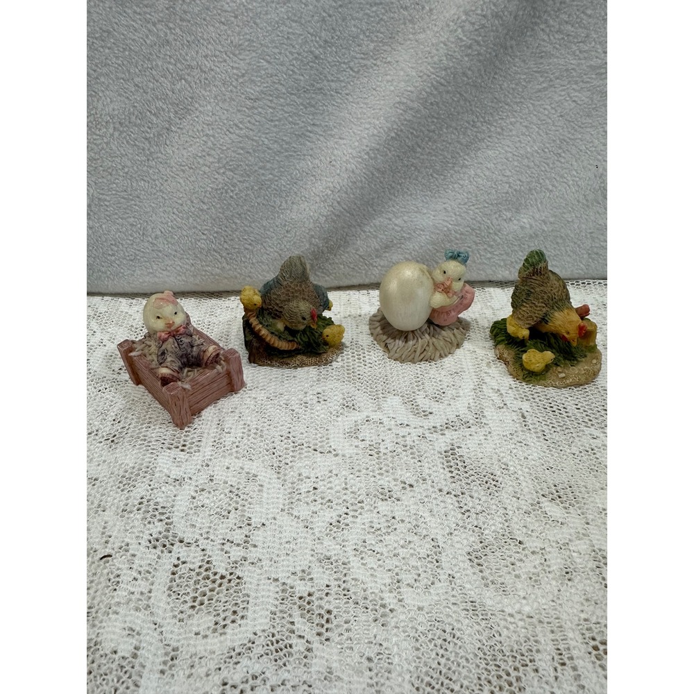 Set Of 4 Easter Spring Chick Bunny‎ Figurines Nest Egg Vintage Home Decor